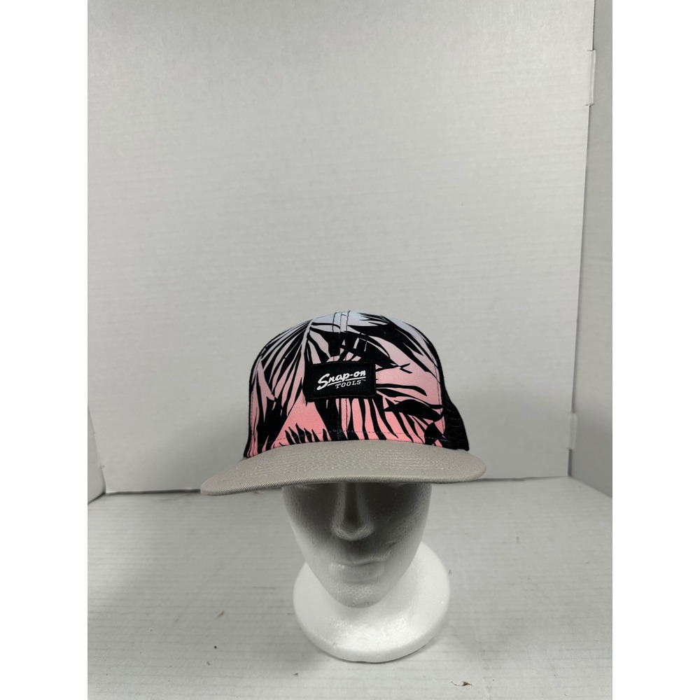 Snap-on Tools Trucker Hat Pink Tropical Palm Leaf Mesh‎ Snapback Cap Flat Bill
